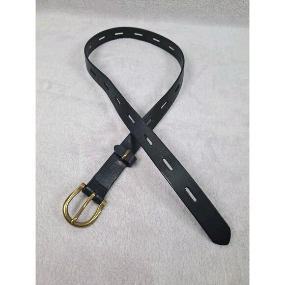 Madewell Black Leather Belt Womens Sz Small Slotted Brass Buckle Classic - Picture 3 of 9